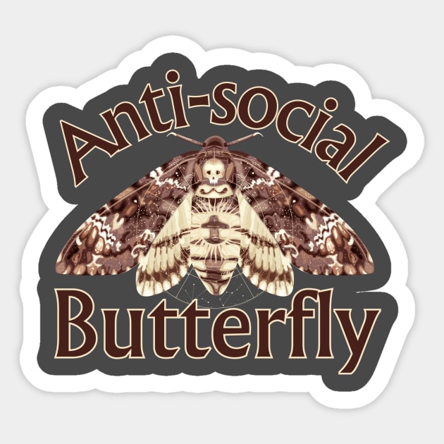 Anti-social Butterly Sticker by capesandrollerskates 